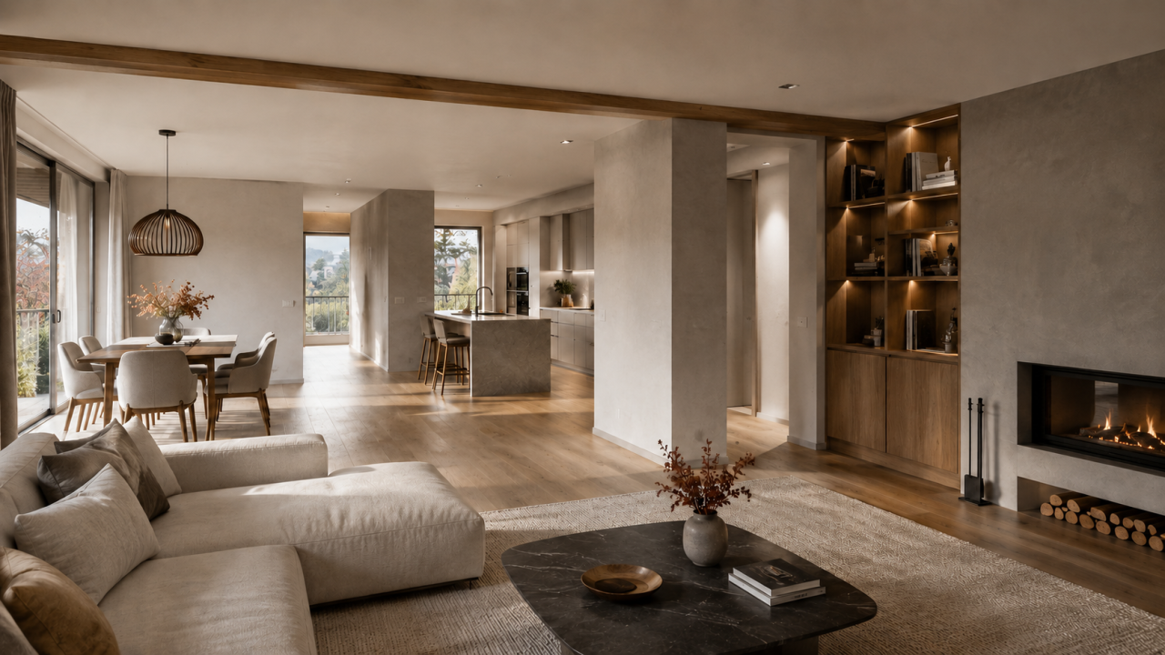 Appartement traversant avec circulation fluide illustrant rénovation appartement Valais à Sion